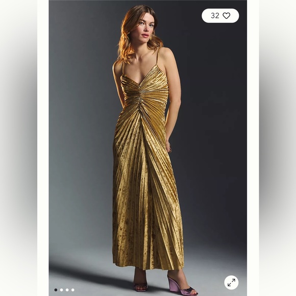 Anthropologie Delfi Collective Pleated V-Neck Velvet Sheath Gown size M - Picture 2 of 9